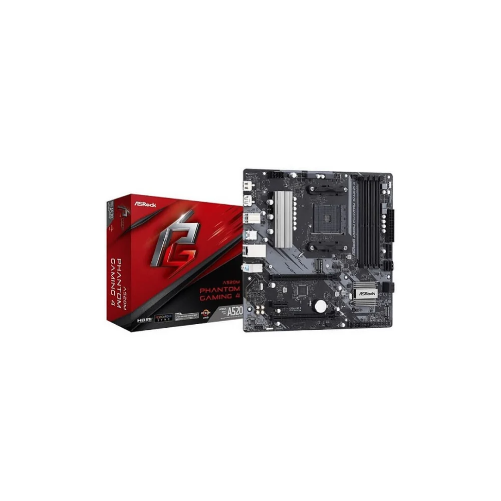 ASRock A520M Phantom Gaming 4 Moderkort - AMD A520 - AMD AM4 - DDR4 RAM - Micro-ATX