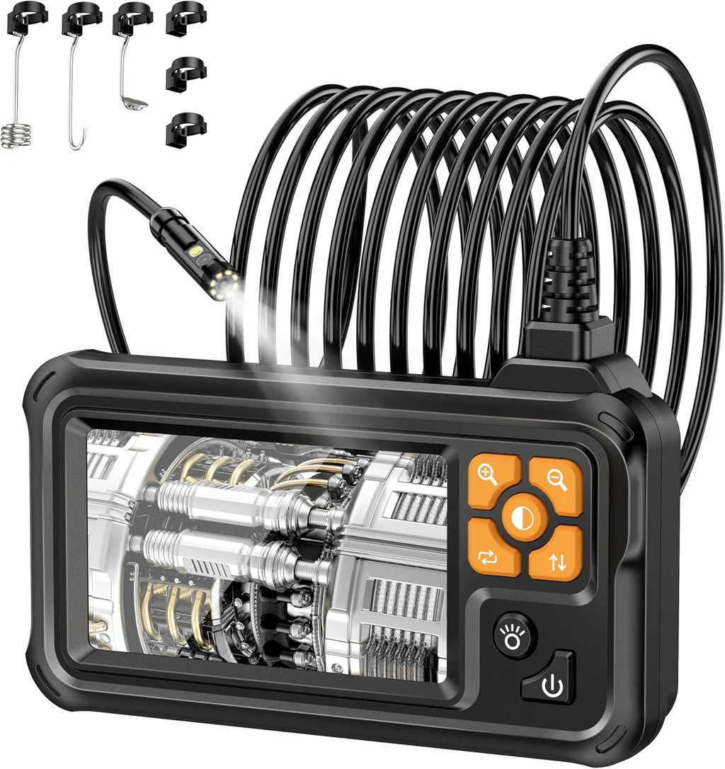 NÖRDIC 1080P Dual Lens, Industrial HD Digital Endoscope, 4.3" IPS Camera IP67 Waterproof Snake Sewer with 8 LED Lights, 5M Semi-Rigid Cable