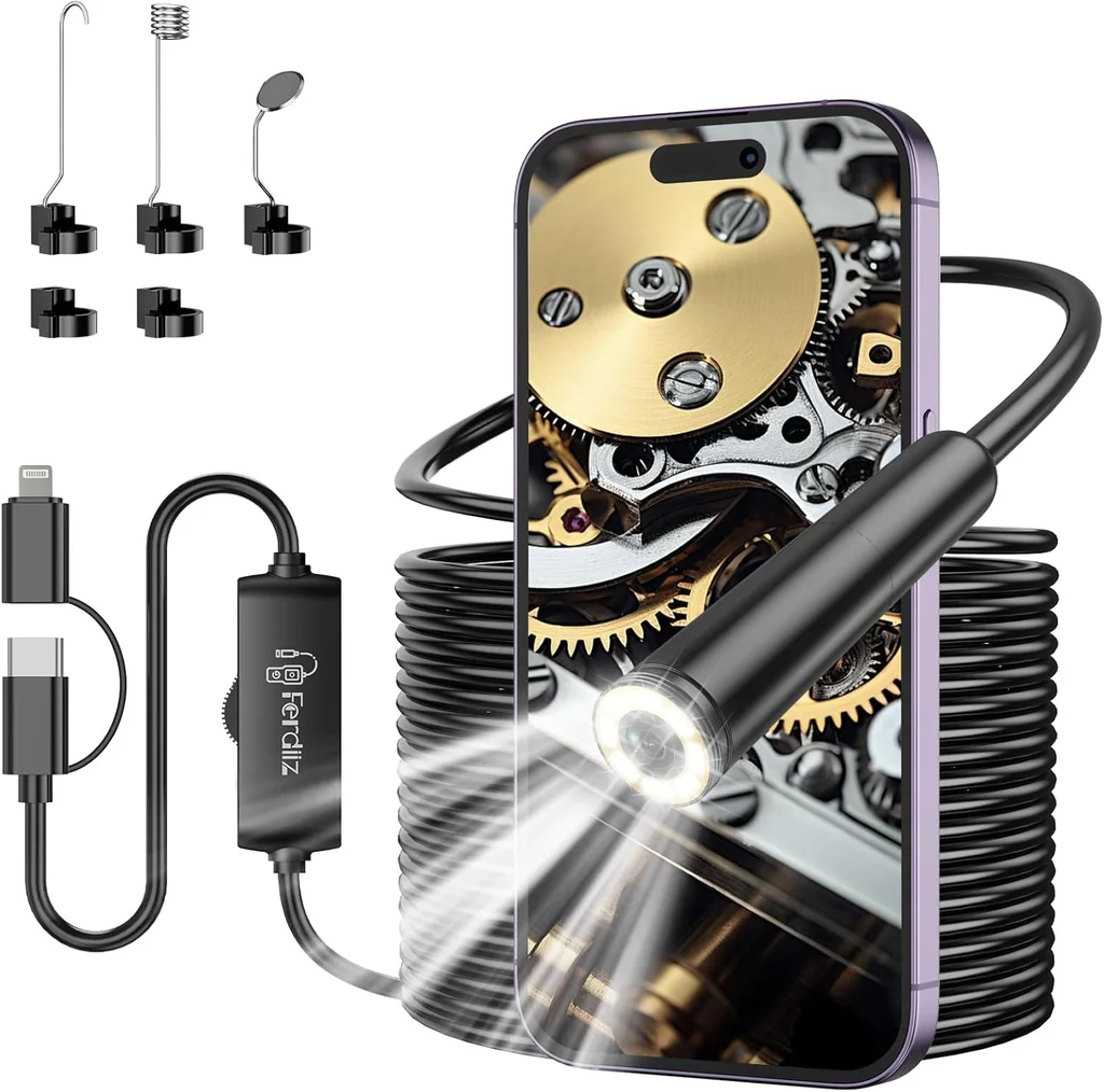 NÖRDIC 10m 1920P HD Endoscope Camera with Light, IP67 Waterproof Inspection Camera for iOS & Android, Plug & Play