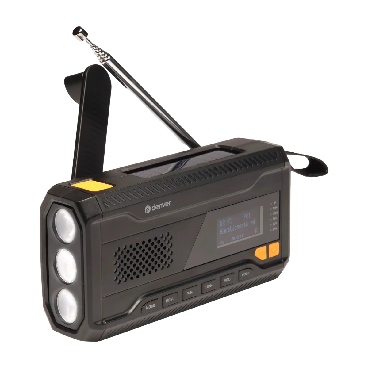 DENVER SCD-2033 - Emergency Radio - Solar - Dynamo - 2000mAh Powerbank - DAB/FM - Svart
