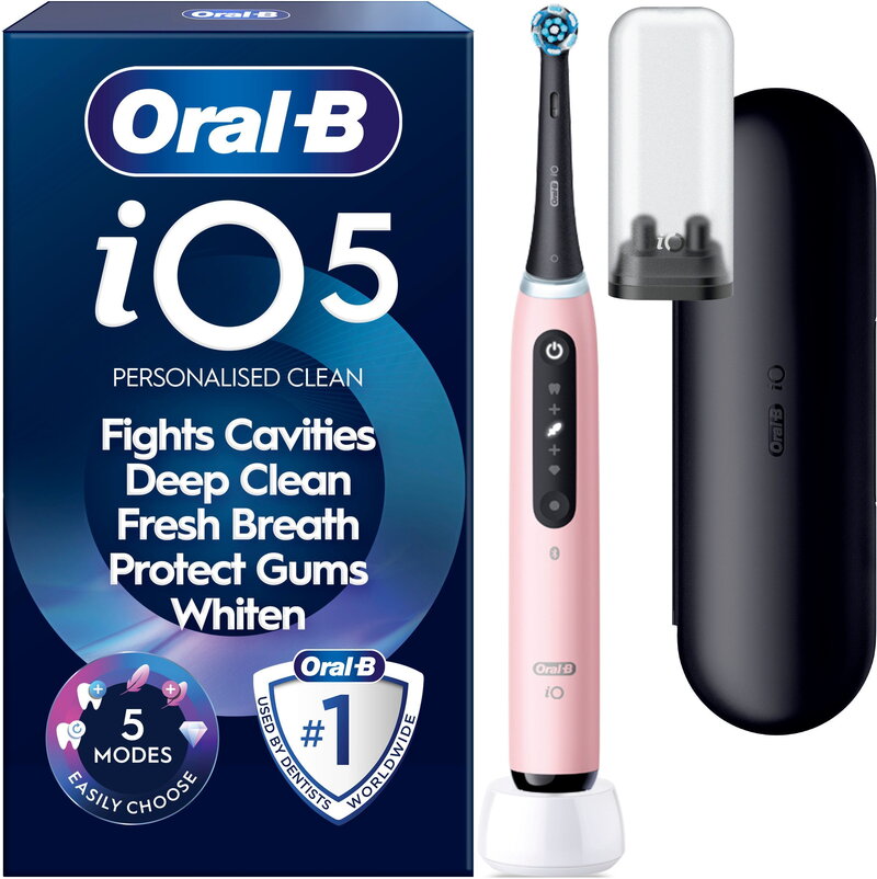 Oral-B iO5 Blush Pink, Travel Case, Travel Refill Holder