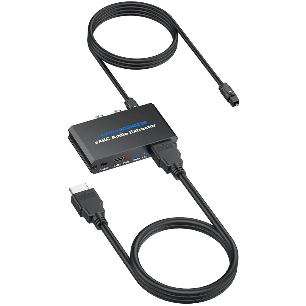 NÖRDIC eARC/ARC to Optical and RCA Audio Extractor, Supports 5.1/2.0 Channel Sound with Power
