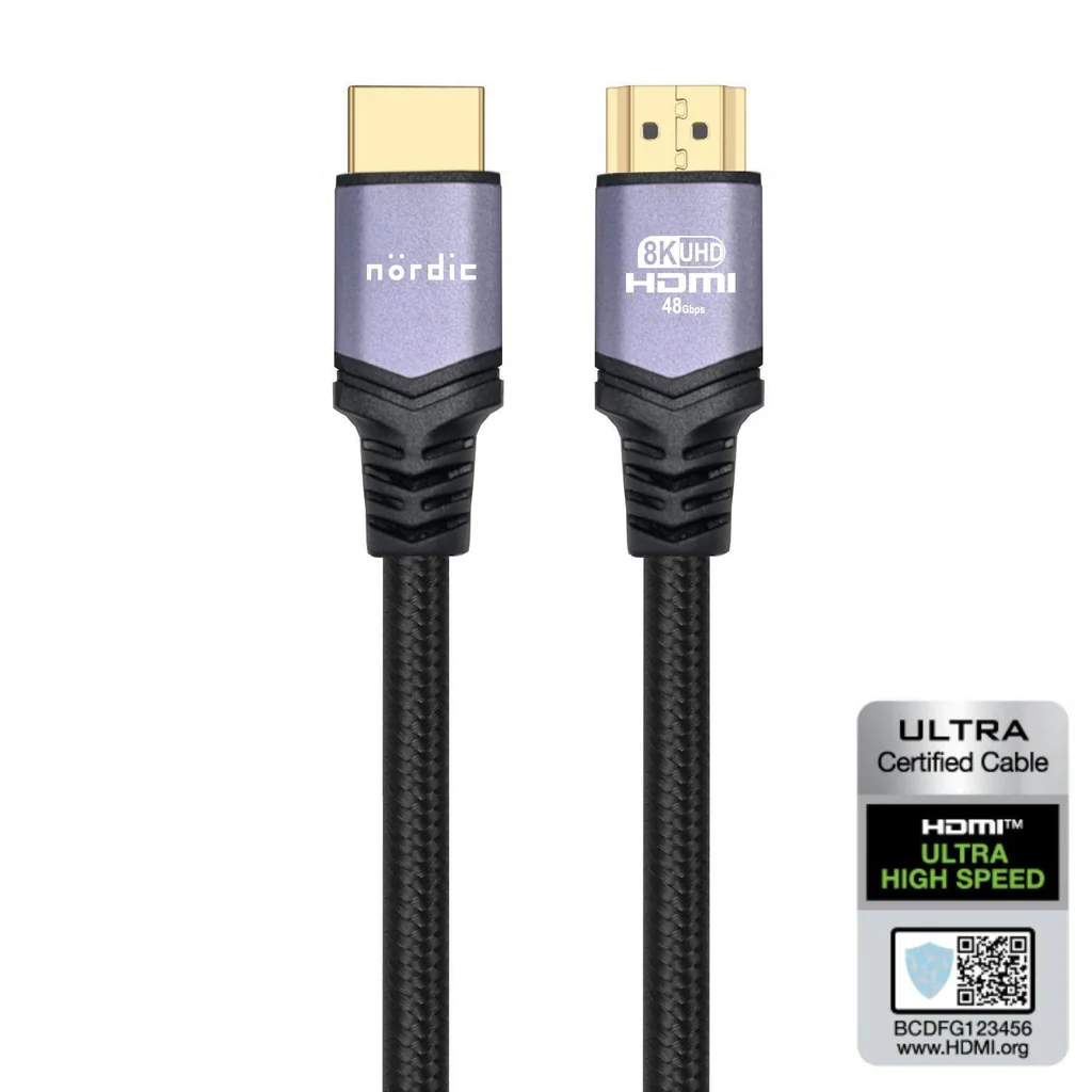 NÖRDIC CERTIFIED CABLES 2m Ultra High Speed HDMI 2.1 8K 60Hz 4K 120Hz 48Gbps Dynamic HDR eARC