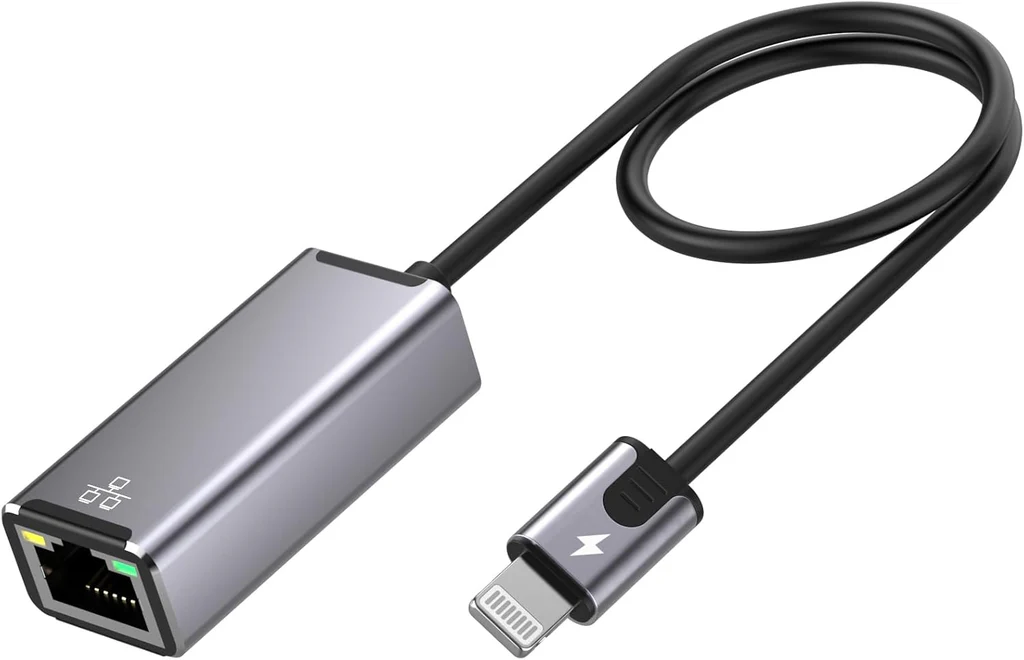NÖRDIC Lightning to Ethernet Network Adapter for iPhone and Ipad RJ45 Plug and Play Support 100Mbps 50cm