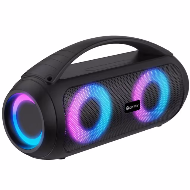 Denver Högtalare Bluetooth 2x20W RMS Ljuseffekter Laddbart batteri BTG-618 Svart