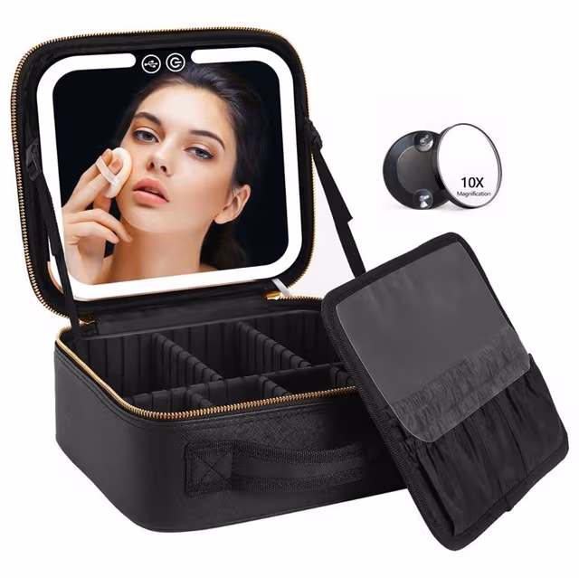 UNIQ Makeup Resväska med LED-ljusspegel – Sminkväska för all din makeup – Svart