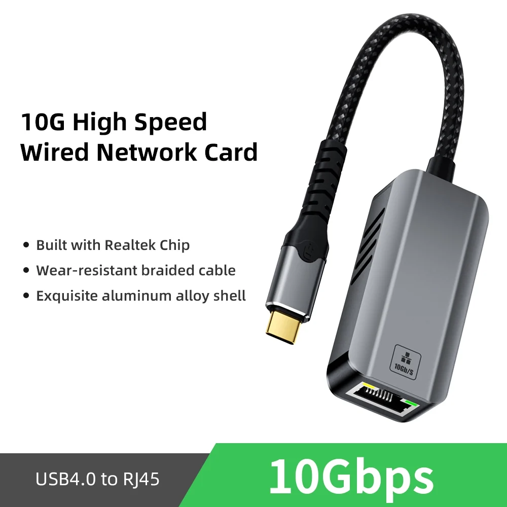 NÖRDIC Cable Matters USB C to 10Gb Ethernet Adapter, 10GbE Type C to Ethernet Adapter, Compatible with USB4 & Thunderbolt 5/4/3, Low-Heat & Silent