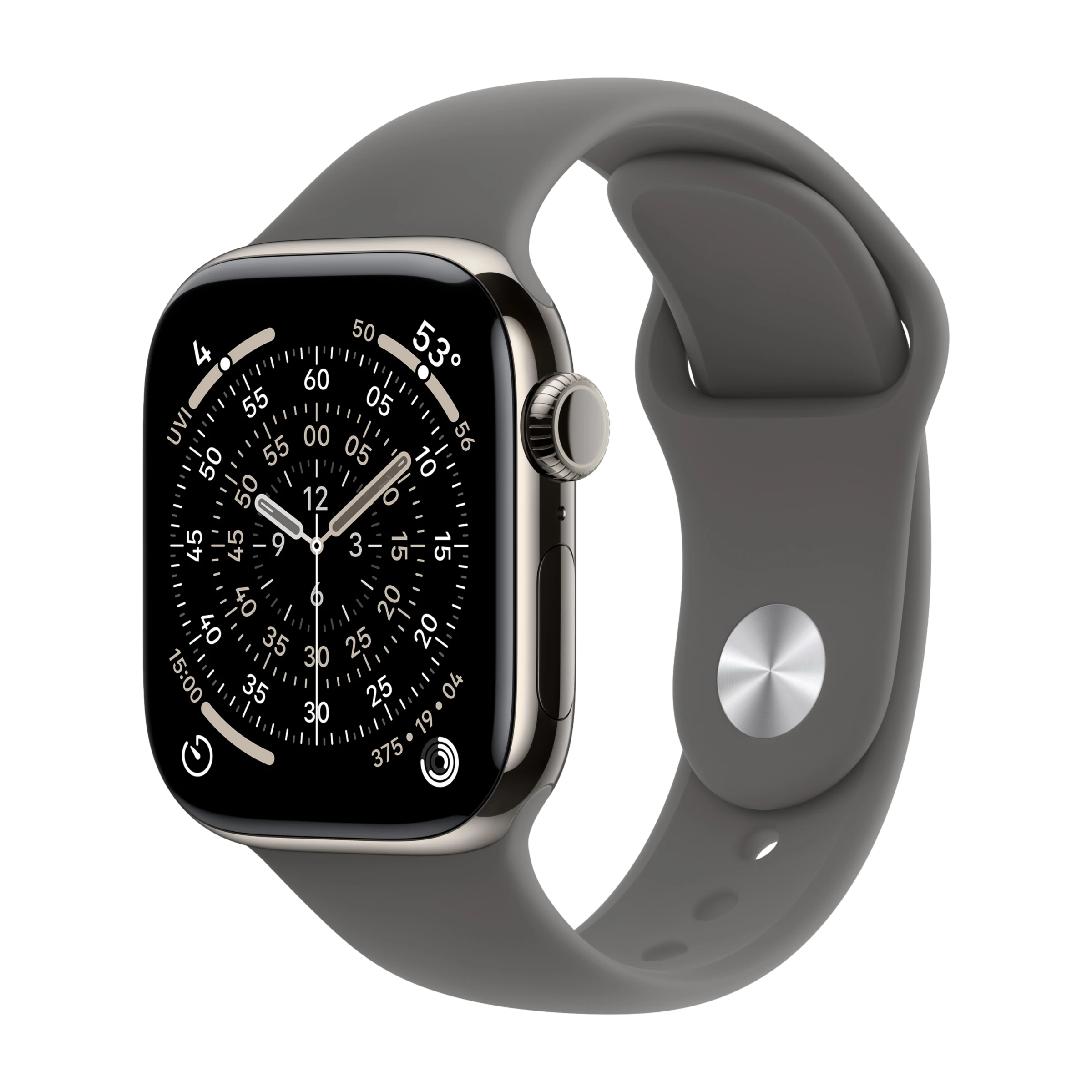 Apple Watch Series 11 GPS + Cellular 42mm Naturlig Titanboett med Granitgrå Sportband - S/M