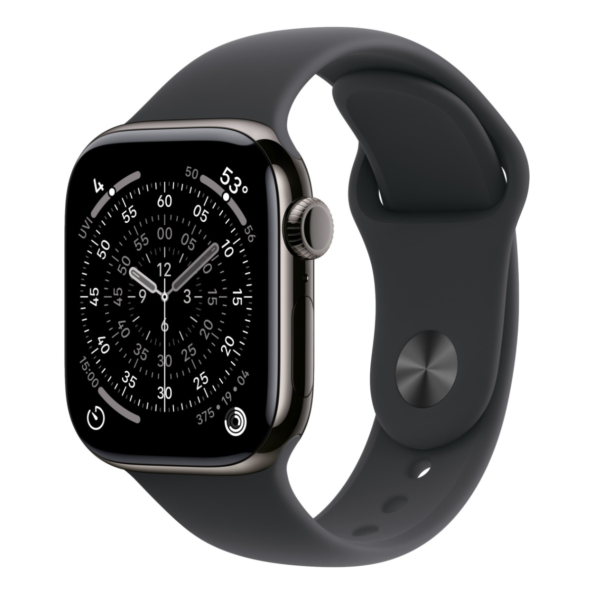 Apple Watch Series 11 GPS + Cellular 42mm Skiffer Titanboett med Svart Sportband - S/M