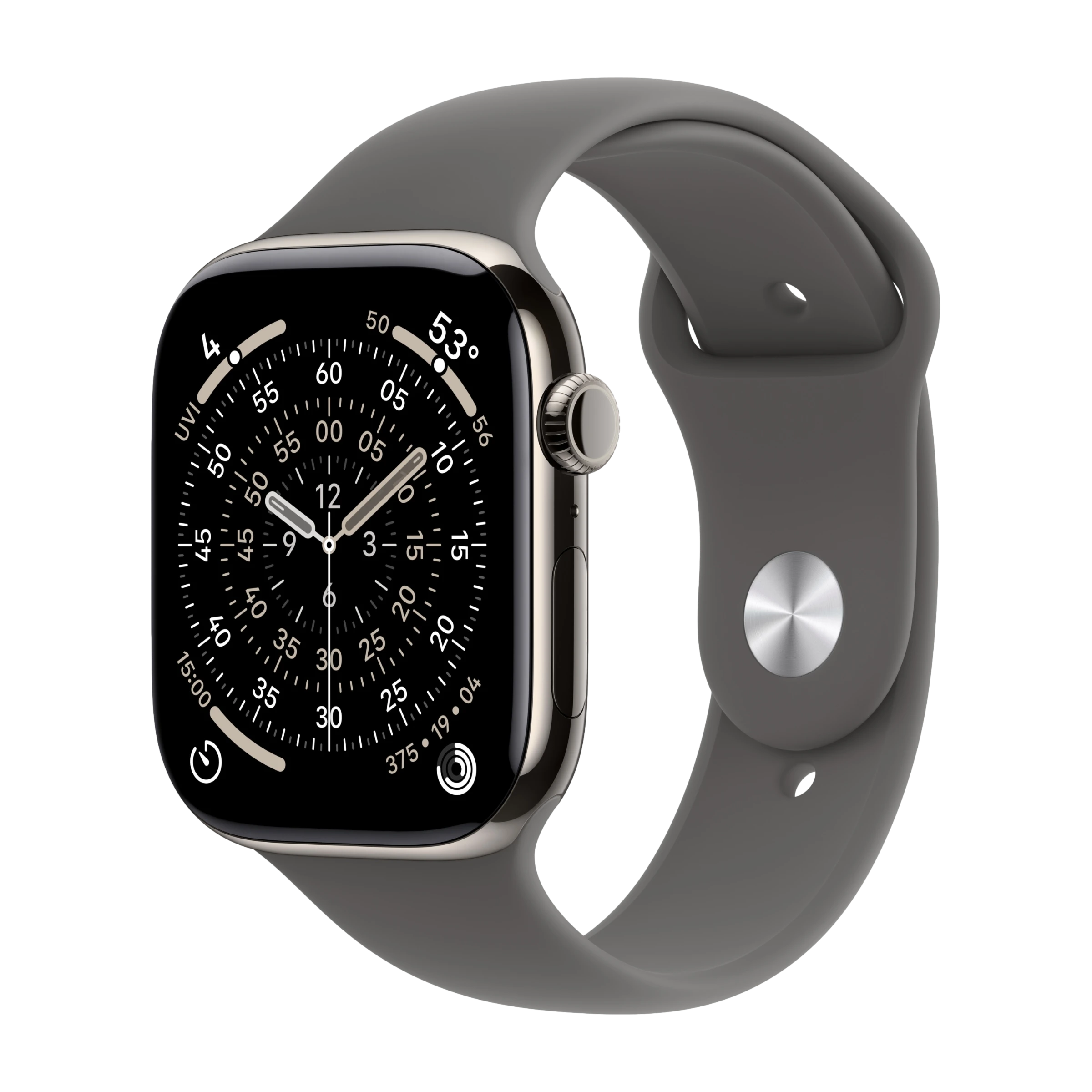 Apple Watch Series 11 GPS + Cellular 46mm Naturlig Titanboett med Granitgrå Sportband - S/M