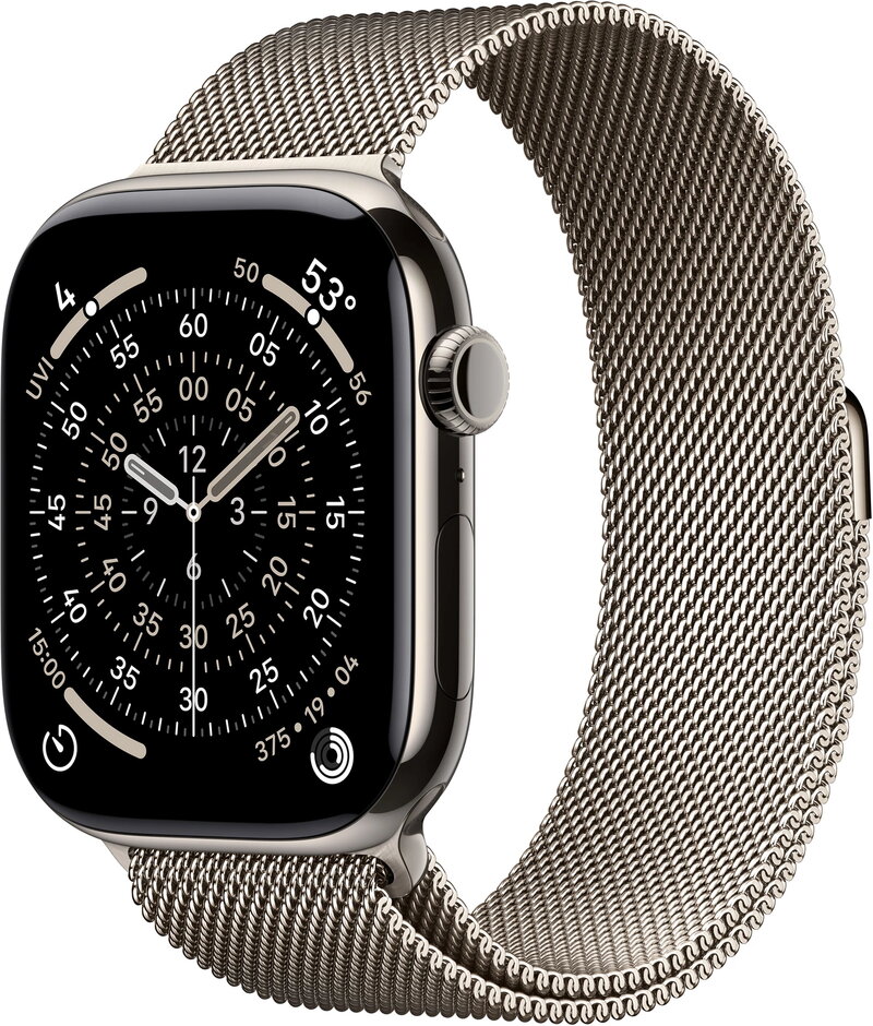 Apple Watch Series 11 GPS + Cellular 46mm Naturlig Titanboett med Naturlig Milanesisk loop - S/M