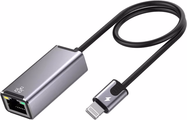 NÖRDIC Lightning till Ethernet-nätverksadapter med 20W laddningsport för iPhone/iPad, RJ45 Plug & Play, 100Mbps, 50cm