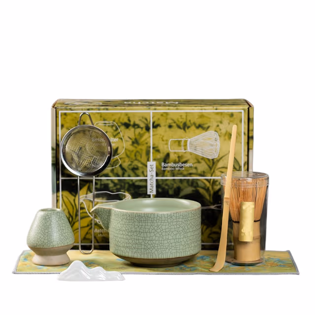 Matcha-set i kaolin – krackelerad glasyr för ceremoni, 7-delar Green