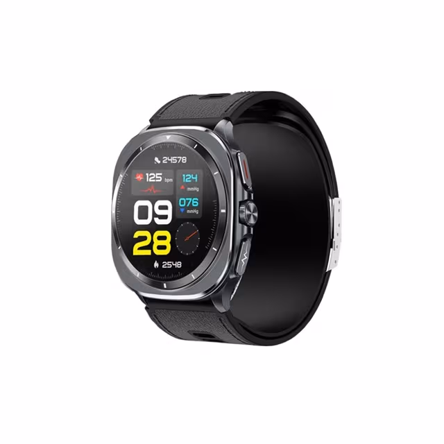 Smartwatch med Blodtrycksmätning, EKG och AMOLED-skärm - Hälsoövervakning och SOS Black