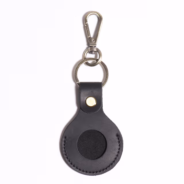Premium AirTag-fodral i läder med nyckelringsring - Brun Black