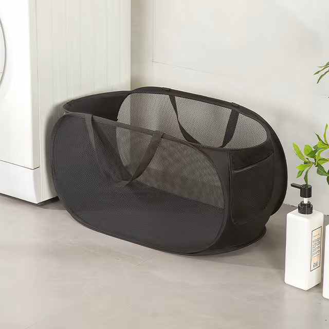 Hopfällbar tvättkorg med handtag Black