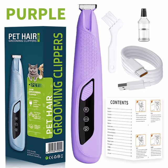 Pet Hair Grooming Clippers: LED-belysning, Tyst Drift & Snabb Laddning för Hundar och Katter Purple