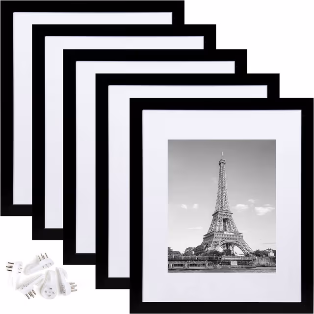 6x8 Tum Svart PVC Fotoram Set med Passepartout - 5 Pack, Visa Bilder På Vägg Eller Bordsskiva