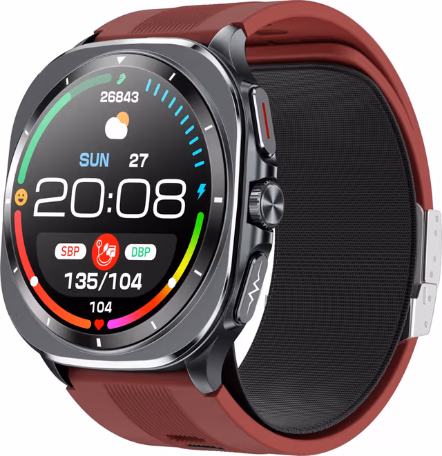 Avancerad Smartwatch för Hälsoövervakning med EKG och Blodtrycksmätning Red