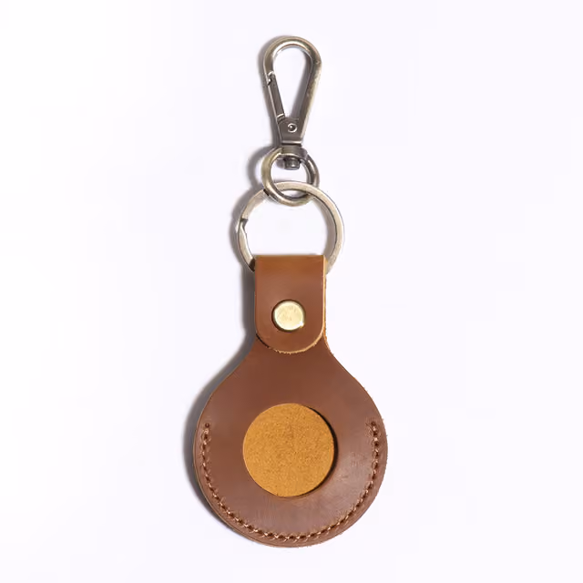 Premium AirTag-fodral i läder med nyckelringsring - Brun Brown
