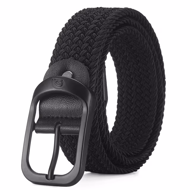 Herr Elastiskt Vävt Bälte - 110cm Justerbart Canvasbälte med Spänne Black