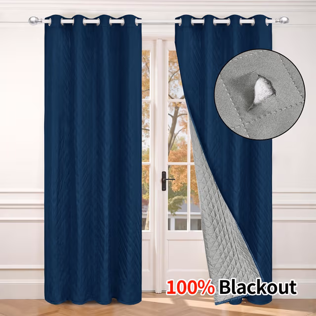 Vinterisolerande Mörkläggningsgardin med Öljetter för Vardagsrum (Enkel Panel) NavyBlue M