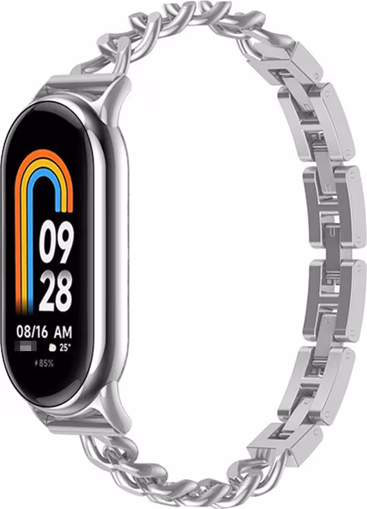 Elegant Metallarmband för Xiaomi Mi Band 8/9/10 - Stilrent Armband i Rostfritt Stål Silver