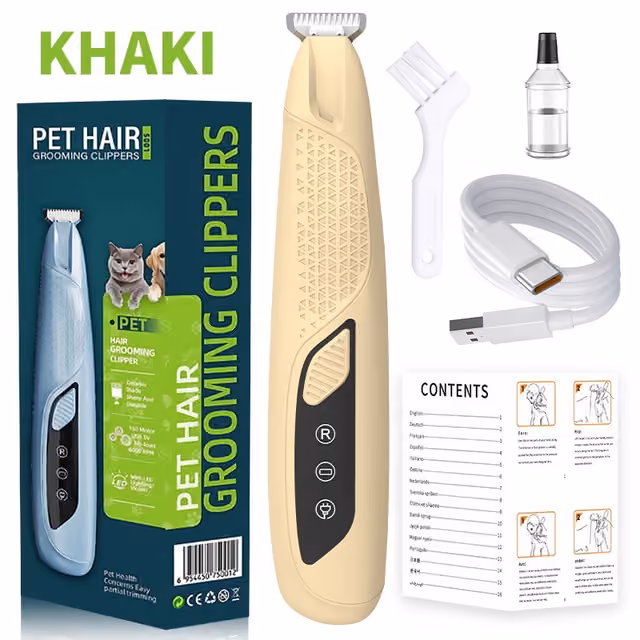 Pet Hair Grooming Clippers: LED-belysning, Tyst Drift & Snabb Laddning för Hundar och Katter Khaki
