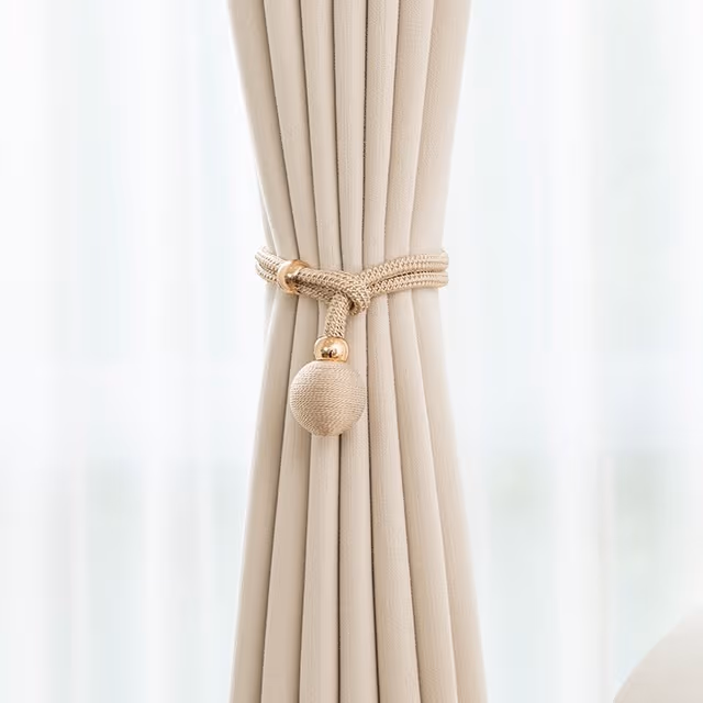 Dekorativa Bollgardinomtag - Stilfulla Fönster Draperi Hållare, 2-pack Beige