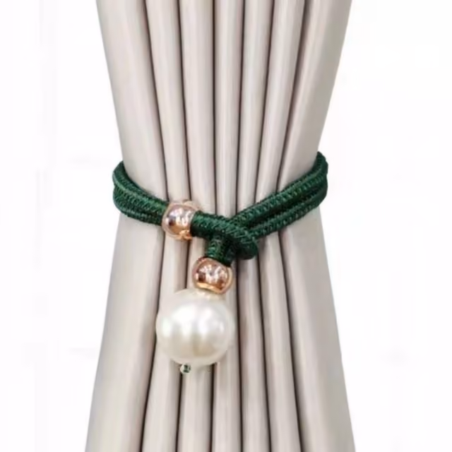 Eleganta gardinhållare med konstgjorda pärlor (set om 2) Green