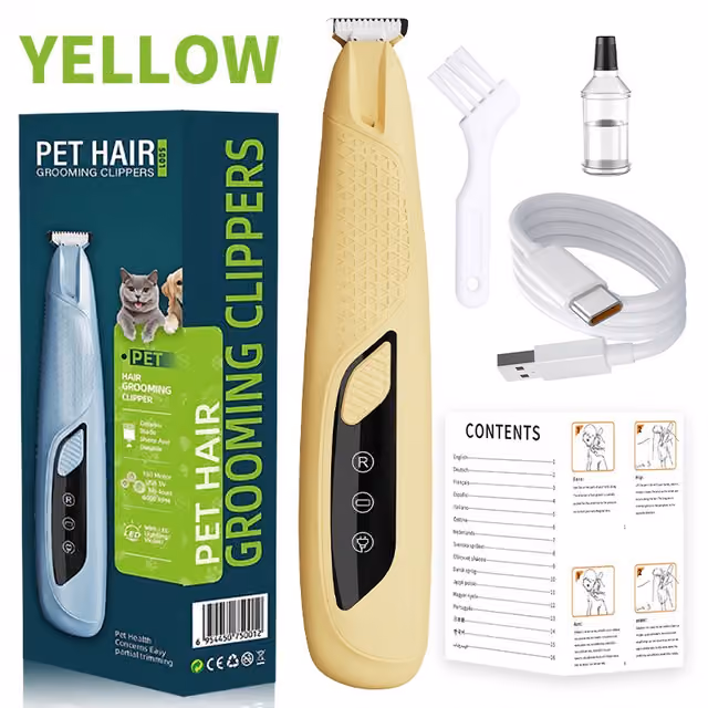 Pet Hair Grooming Clippers: LED-belysning, Tyst Drift & Snabb Laddning för Hundar och Katter Yellow