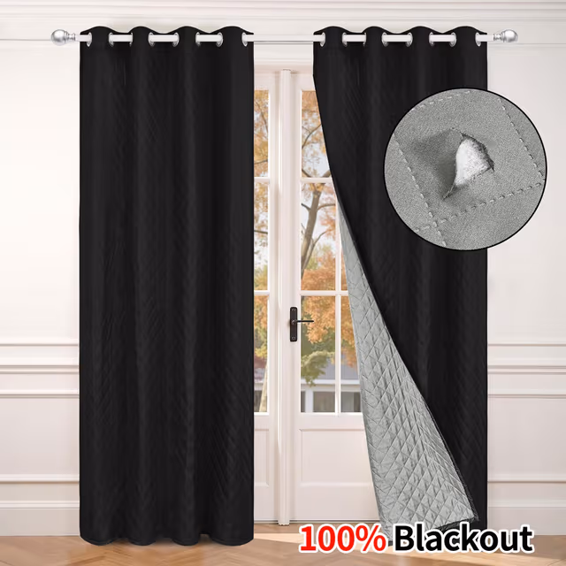 Vinterisolerande Mörkläggningsgardin med Öljetter för Vardagsrum (Enkel Panel) Black L