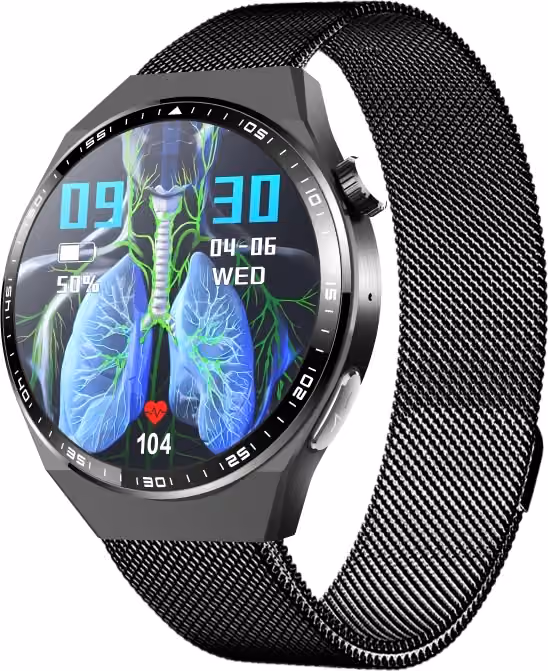 Smartklocka med EKG, kroppssammansättningsanalys, blodsammansättningsanalys (urinsyra, blodfetter) Black Milanese strap