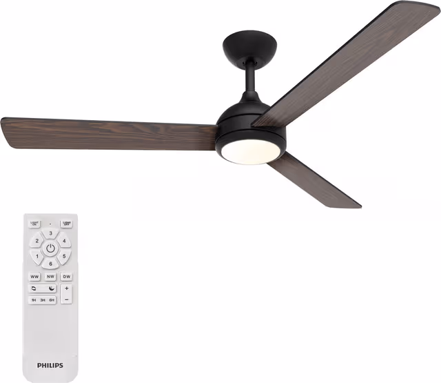 Philips Velyx Takfläktslampa Ø132 cm Justerbart vitt ljus Svart+Mörkt trä