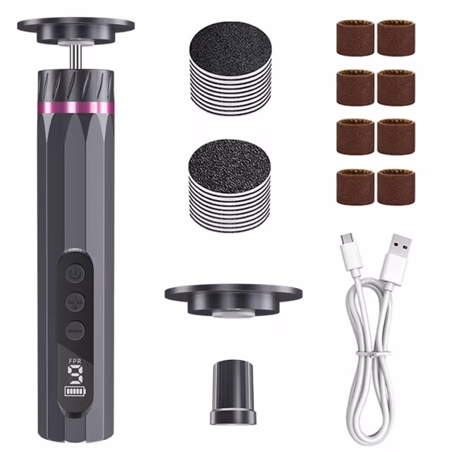 Electric Foot Callus Remover - 9-Speed Uppladdbar Pedicureverktyg med LED-display, Vändbar Rotation och Utbytbara Slipplattor Gray