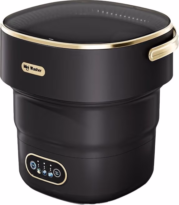 13L Vikbar Tvättmaskin - Portabel Mini Tvättmaskin för Underkläder, Strumpor Black&Gold