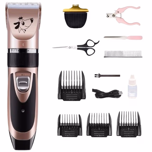 Professionell Roséguld Djurhårsklippare med Sax - Komplett Grooming Set