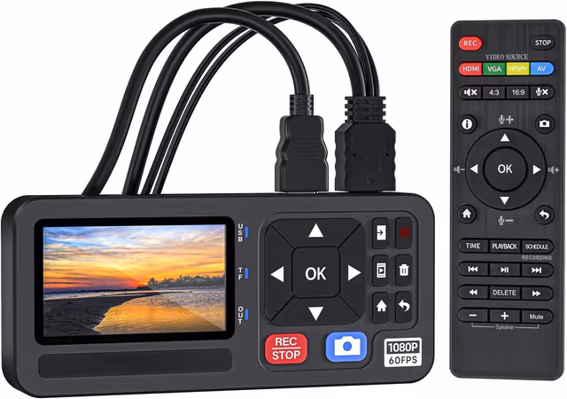 Video till Digital Omvandlare 4K HDMI/CVBS/VGA/YPBPR Input Video-inspelare från VCR, DVD, VHS, Hi8, videokameror 4K inspelning 1080P 60FPS, 3"" skärm
