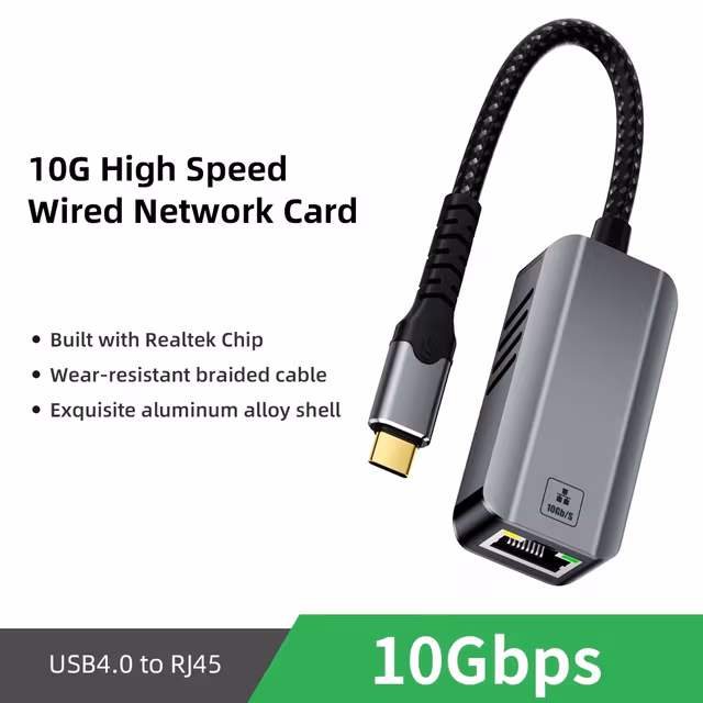 NÖRDIC USB-C till 10Gb Ethernet-adapter, 10GbE USB-C till Ethernet-adapter, kompatibel med USB4 och Thunderbolt 5/4/3, låg värmeutveckling och tyst drift