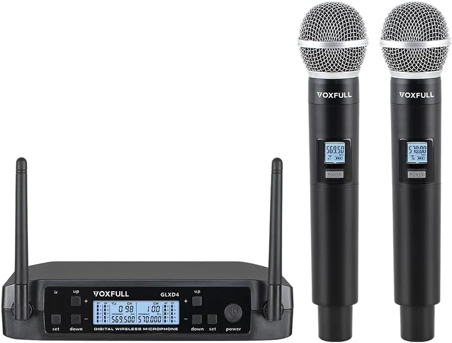 NÖRDIC Dual Wireless Microphone System 2 Handheld Dynamic Microphones, Adjustable UHF Channels, 50M Range,Wireless Microphones for Karaoke(GLXD4)