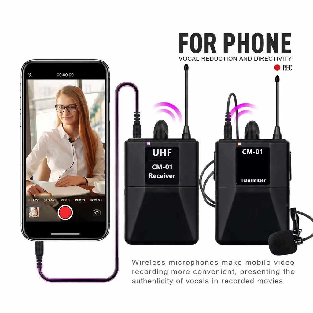 NÖRDIC UHF Wireless Microphone Headset System -Wireless Headset Mic System, with Lavalier Lapel Mics, 60m Range, 1/8'' and 1/4'' Plug