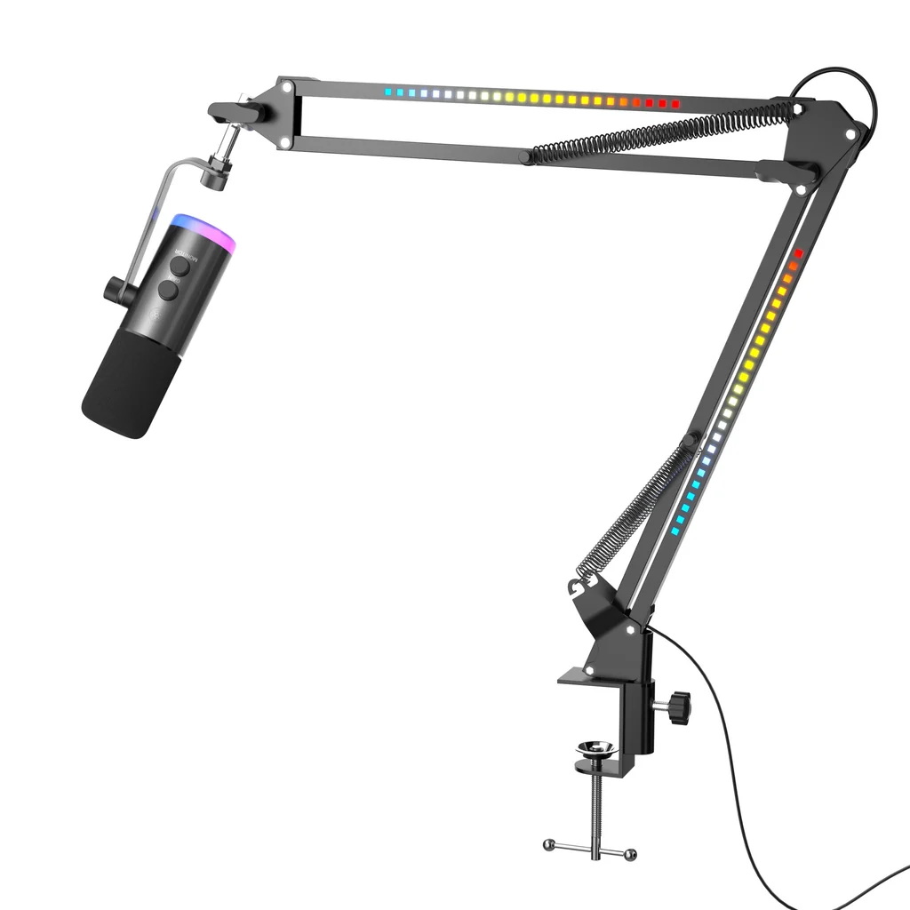 NÖRDIC XLR/USB Dynamic Microphone Kit, RGB Adjustable Boom Arm Stand for Streaming, Gaming, Voice-Over, Recording
