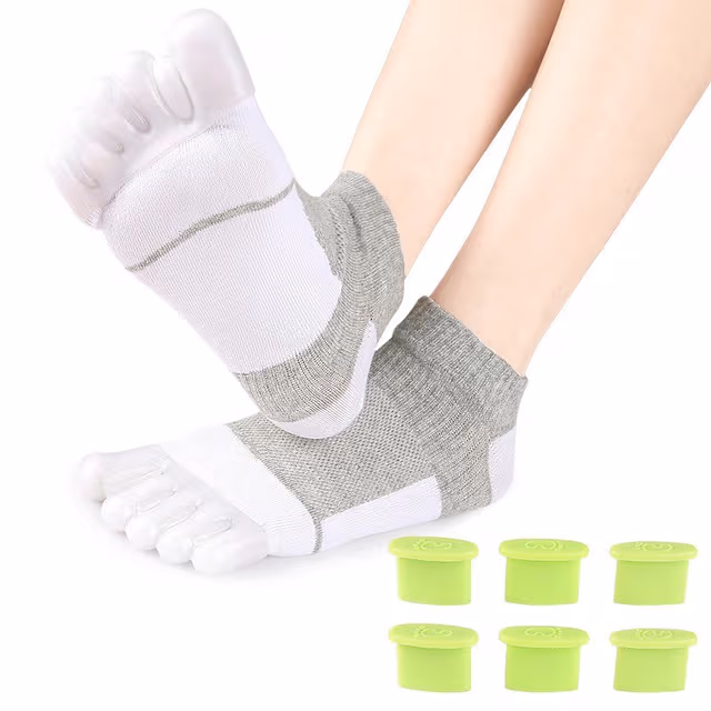 Justerbara Tåspridare Strumpor - Hallux Valgus Korrigering & Tåjustering White+Grey