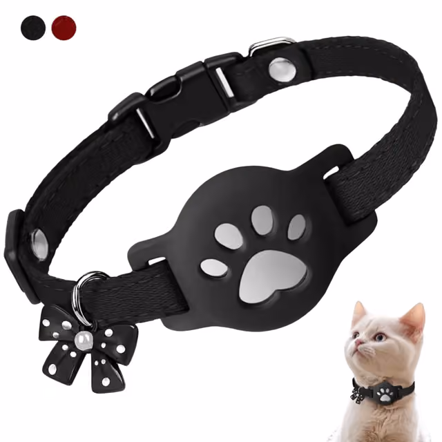 Adjusterbart Reflekterande Kattkoppel Med Silikonhållare För AirTag - Vattentät Polyester Spärrband Black
