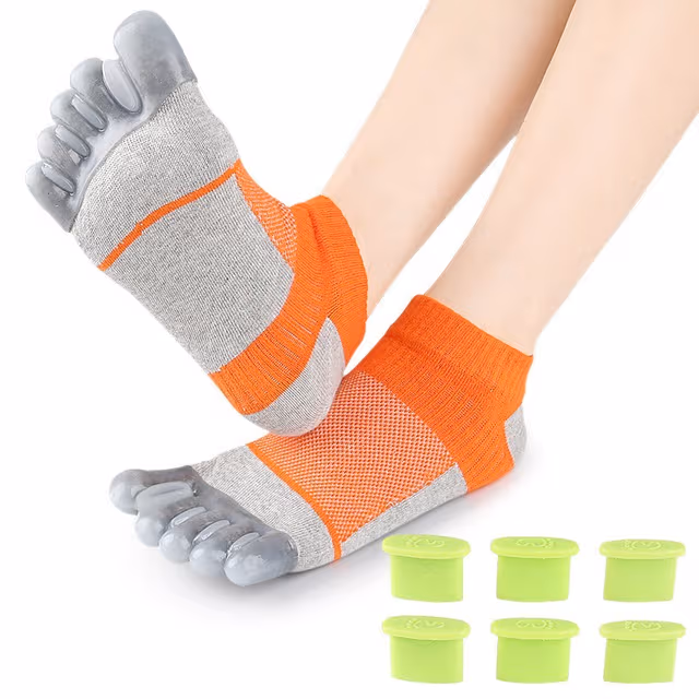 Justerbara Tåspridare Strumpor - Hallux Valgus Korrigering & Tåjustering Grey+Orange