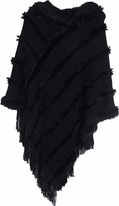 Elegant stickad sjal Poncho Cape Black