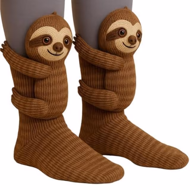 Mjuka Cartoon Sloth Golvstrumpor - Varma & Bekväma Polyesterstickade Djurstrumpor