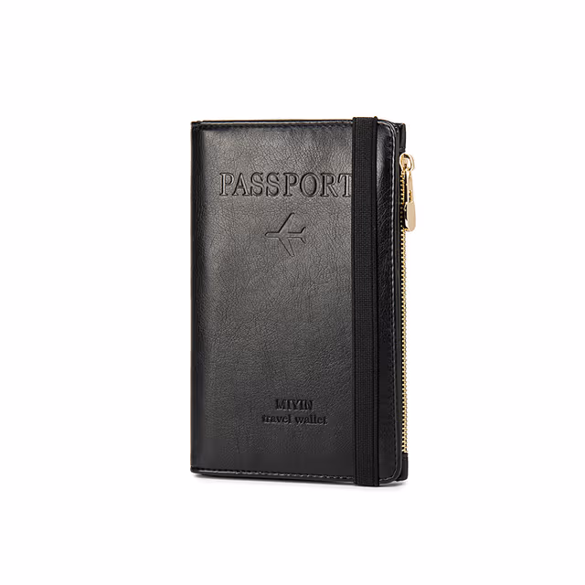 Slim RFID-blockerande passfodral - reseplånbok med flera fack Black
