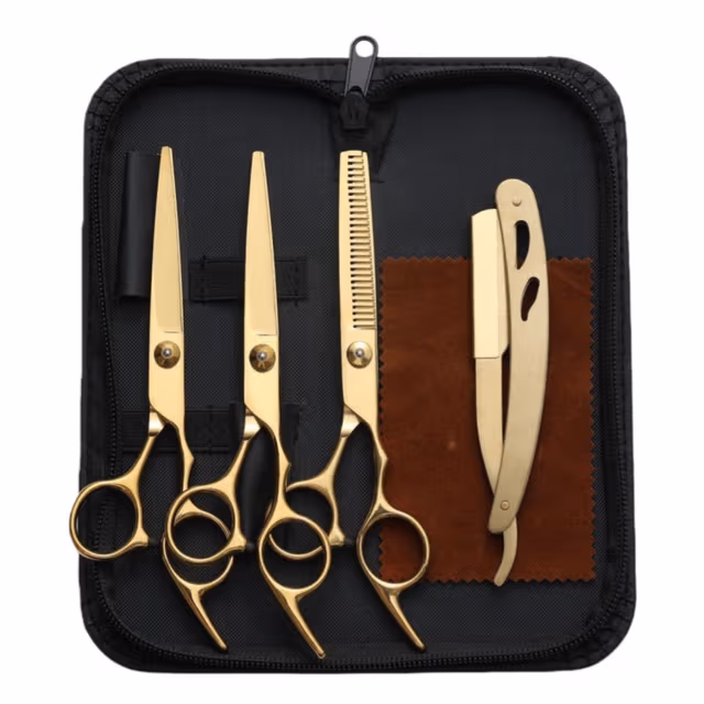 6-inch Downward Curved Professional Hairdressing Scissors Set - Rostfritt Stål Precision, Anti-Slip, Small-Tooth Thinning Gold