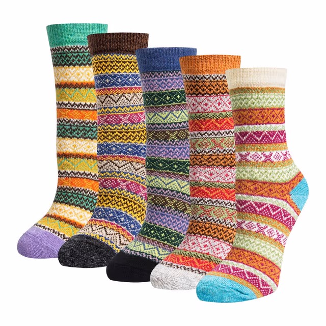 5 par stickade strumpor i fina färger och mönster MultiColor L Rand